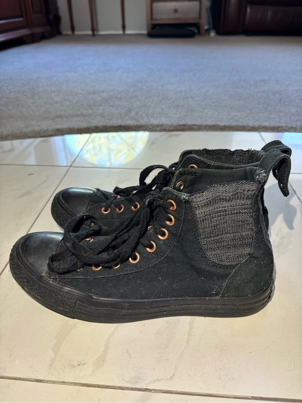 Converse Black Canvas High Top Sneakers with Copper Accents - Picture 5 of 7